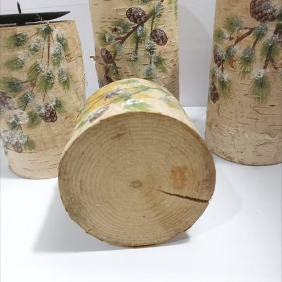 SET of 4 BIRCH Wood LOG PILLAR CANDLE HOLDERS STANDS Farmhouse Decor - Picture 6 of 9